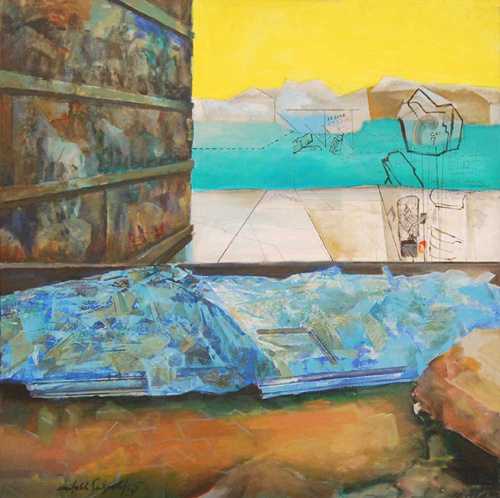 Trip to Hampi, Abstract, Oil on canvas by Modern Indian Artist Amitabh Sengupta