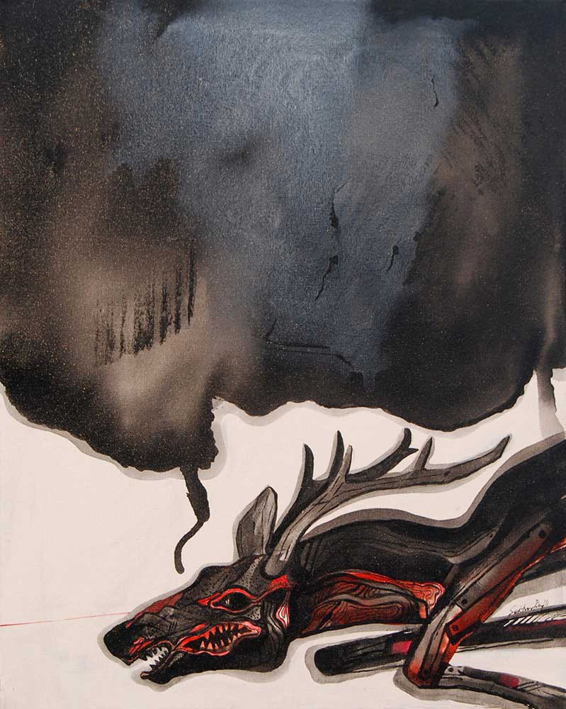 Animal Painting, Acrylic on canvas, Deep Blue, Red,Brown by Sekhar Roy”In Stock”