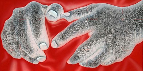 Prasanta Sahu The Act of Touching Diptych Acrylic on Canvas 48 x 96 inches 2007 INR 550000/- + GST