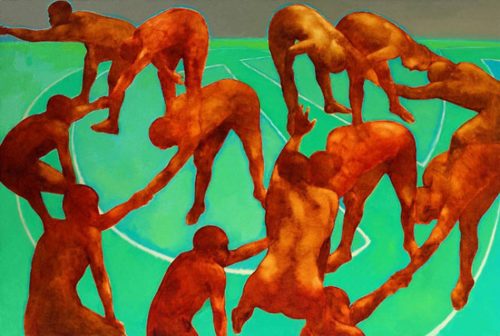 Sajal Sarkar Power Play Oil on Canvas 72x48 inches