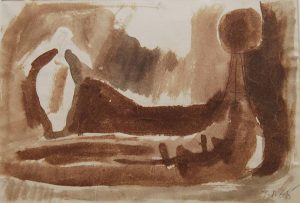 Somnath Hore | Reclining Woman | Watercolour on Paper | 8.5x12 inches | 1965 Now 1,00,000 | USD 1900 ( Delivered framed )