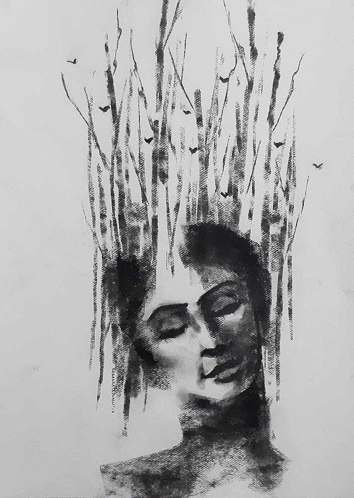 Being one with Nature IV Man  Environment Charcoal Drawing Black   White In Stock  Gallery Kolkata  Original Fine Art by Top Indian Artists