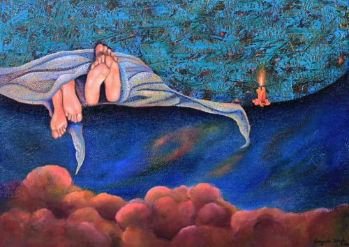 Sangeeta Singh Conversation Acrylic & Oil on Canvas 24 x 36 inches 2019INR 1,46,500/- (Unframed & delivered)