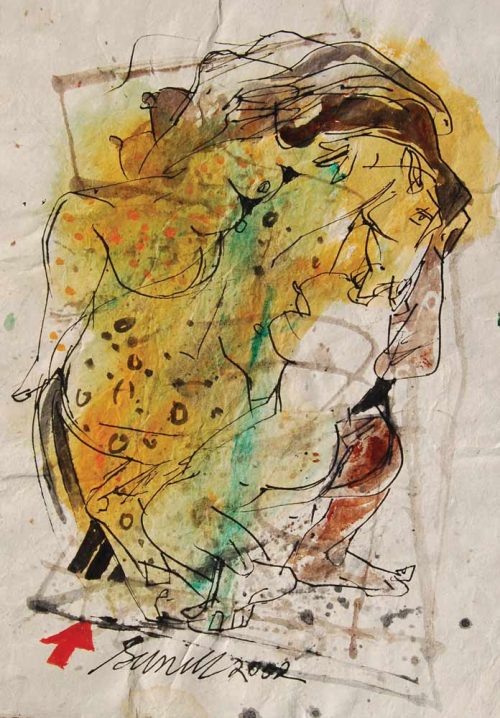 Sunil Das  |  Nude  |  Erotic Colour Based Drawing  |  Watercolour, Pen & Ink on Handmade Paper  |  9.5x13.5 inches  |  2002  INR 1,42,800/-