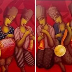 Samir Sarkar The Sound Acrylic on Canvas 120 x 42 inches (Diptych)