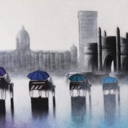 Somnath Bothe Rhythmic Monsoon Ride Charcoal & Acrylic on Canvas 48 x 72 inches