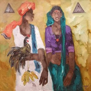 JMS Mani | Badami People | Oil on Canvas | 40 x 40  inches INR 1,55,000/- SOLD