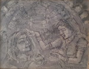 Shyamal Dutta Ray | Sindur Khela | Mixed Media on Paper | 10 x 8 inches