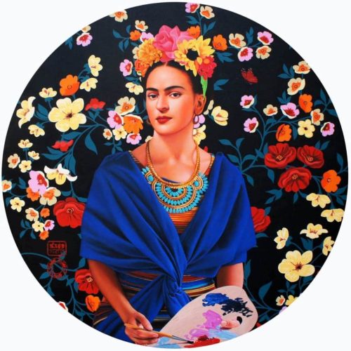 Oinam Dilip Frida Kahlo XIV Acrylic on Canvas 48 inches Dia