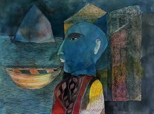 Badri Narayan Scholar from an Eastern Land Mixed Media on Paper 12.5x16.5 inches