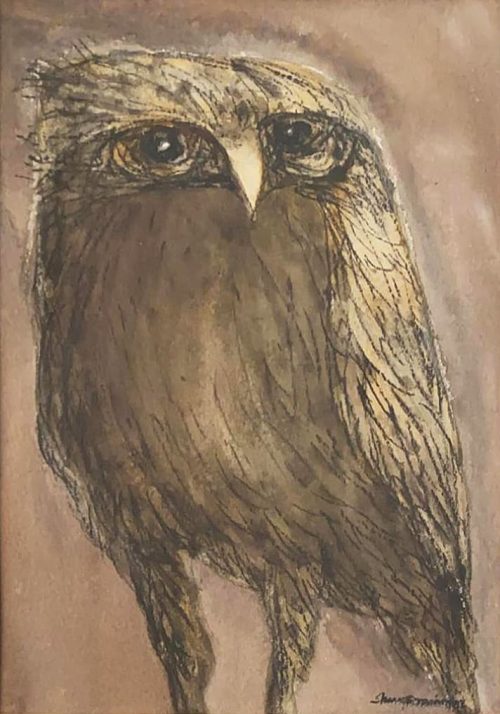 SB-007 Shuvaprasanna Bhattacharya The Owl Oil Acrylic & Charcoal on Paper 10x7 inches | 45000