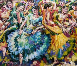 Subrata Gangopadhyay Daandia Raas Acrylic on Canvas 36x42 inches 2021