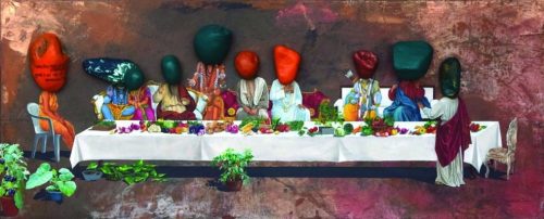 PP-004 Pragnesh Patel Untitled Oil & Acrylic on Canvas with Fiber Glass 22x55 inches 75000