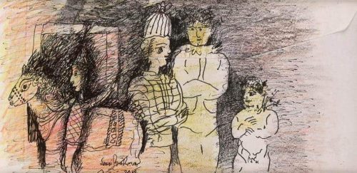 GK SB001b) Sakti Burman Mixed Media on Paper 4.5x9 inches 2012 (Set of 2) INR 1,75,000/-