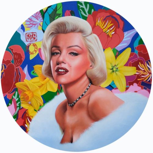 Oinam Dilip The Iconic Marilyn Monroe Acrylic on Canvas 36 inches (Dia) 2021