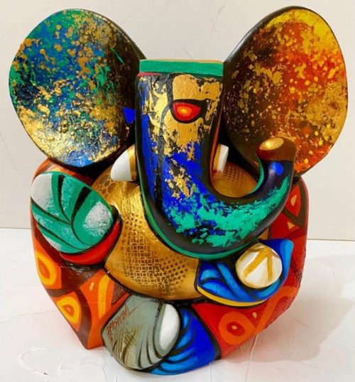 Om Swami Sumukhay Acrylic on Fiberglass H 22 x L 19 x D 10 inches 2021