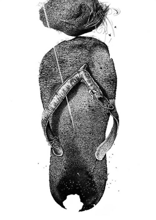 Pratap Chandra Chakraborty Strike with Head after Stumbling Pen & Ink on Paper 42x30 inches 2017