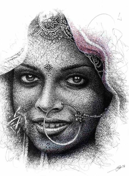 Pratap Chandra Chakraborty Youngistaan Rajasthan Pen & Ink on Paper 22x30 inches 2016