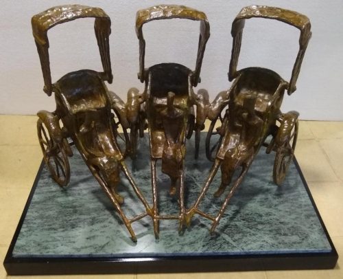 Tushar Kanti Das Roy Rickshaw Stand Bronze 12x14x20 inches