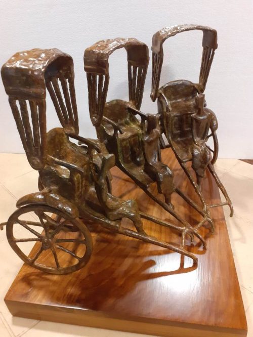 Tushar Kanti Das Roy Rickshaw Stand Bronze 12x14x20 inches  |  NOW 86,520 | USD 1599  delivered