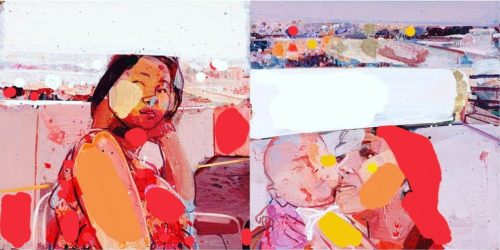 Uday Mondal Terrace Garden Airport View Series-2 Diptych Acrylic on Canvas 36x72 inches 2018