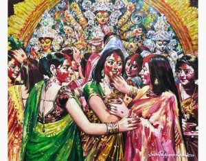 Sindur Khela, Acrylic on Canvas by Contemporary Artist “In Stock”