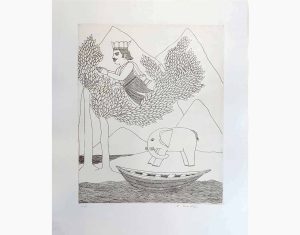 King, Elephant, Boat, Trees, Etching on Paper by Modern Indian Artist, Padmashree Awardee “In Stock”