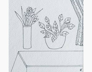 Still Life, Flower Vase, Ink on Paper by Modern Artist, ‘Padma Shree’ Awardee, Badri Narayan “In Stock”