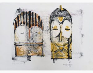 Masks Nigeria Period, Frottage on Paper, Edition 1/1, 29.4 x 21.25 inches