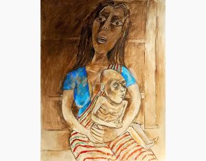 Untitled ( Mother & Child ), Figurative, Mixed Media on Paper