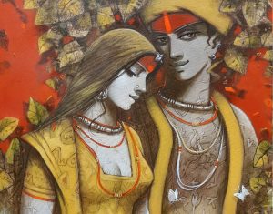 Couple, Acrylic on canvas, 30 x 30 Inches