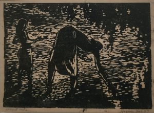 Floating Diyas, Figurative, Woodcut on Paper