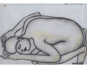 Man Kneeling on the Floor, Figurative, Dry Pastel on Paper