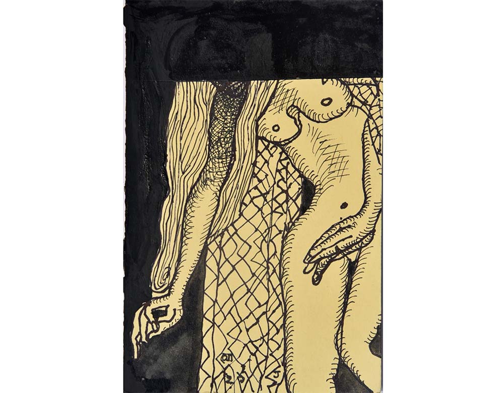 Jogen Chowdhury Untitled Pen Brush & Ink on Postcard 5.8 x 3.8 inches 2021