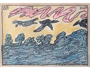 Landscape, Felt Pen with Pastel on Paper