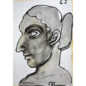 Jogen Chowdhury Face Coloured Dry Pastel Charcoal Wash on Paper 10 x 8 inches 2021
