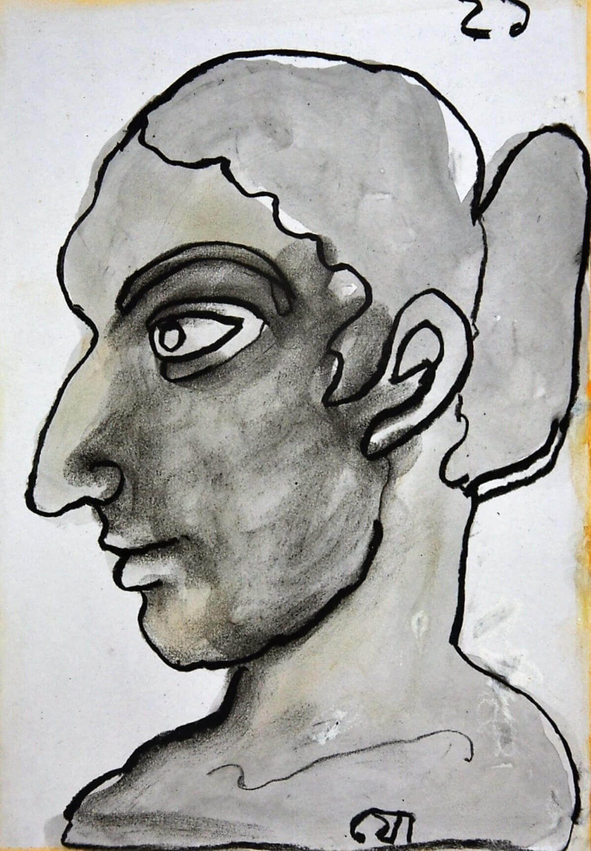 Jogen Chowdhury Face Coloured Dry Pastel Charcoal Wash on Paper 10 x 8 inches 2021