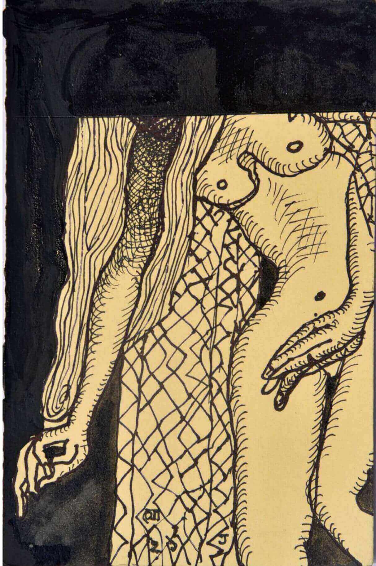 Jogen Chowdhury Untitled Pen Brush & Ink on Postcard 5.8 x 3.8 inches 2021