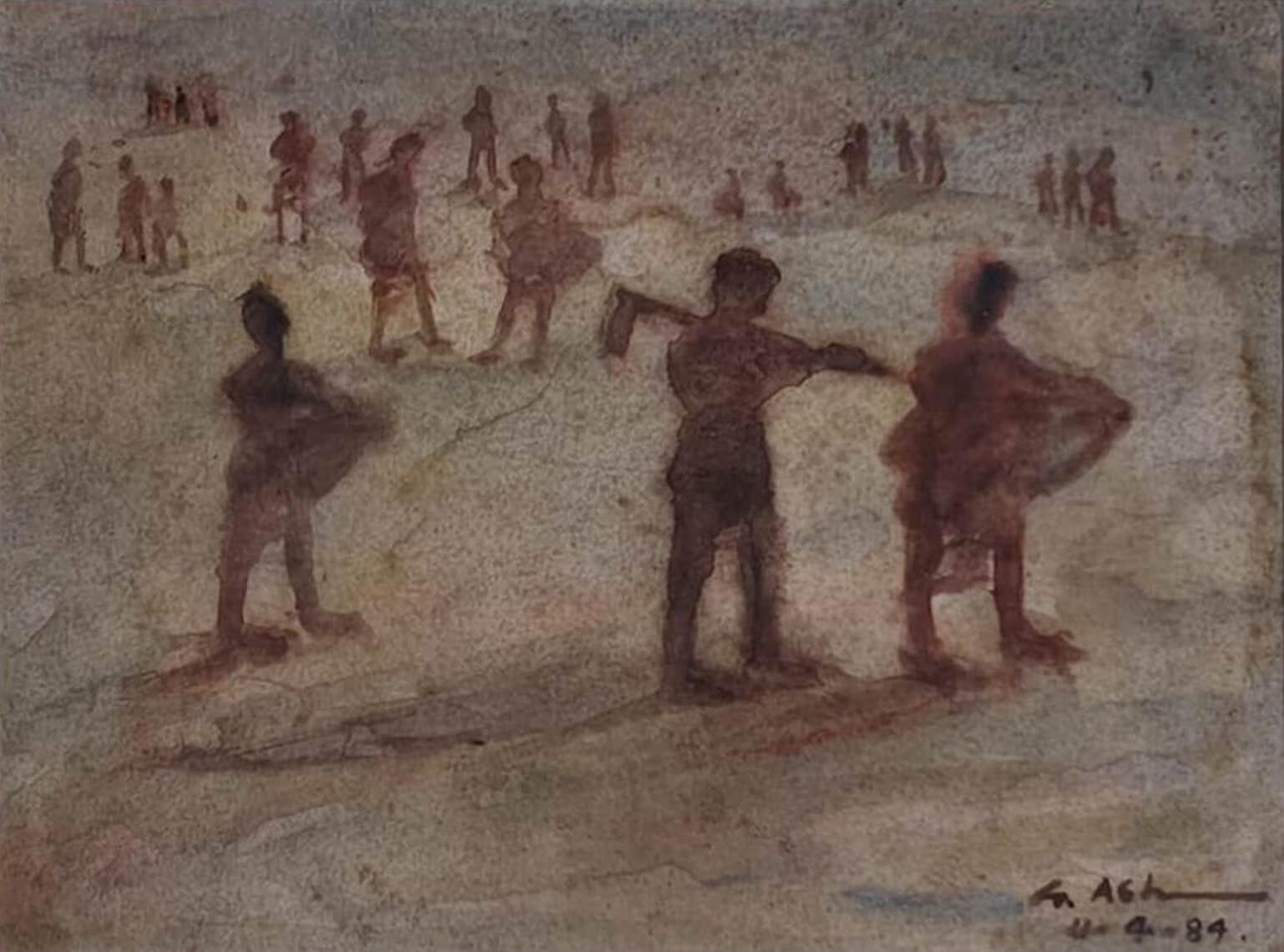 Gobardhan Ash Untitled ( Labourers ) Gouache on Paper 9 x 12 inches 1984