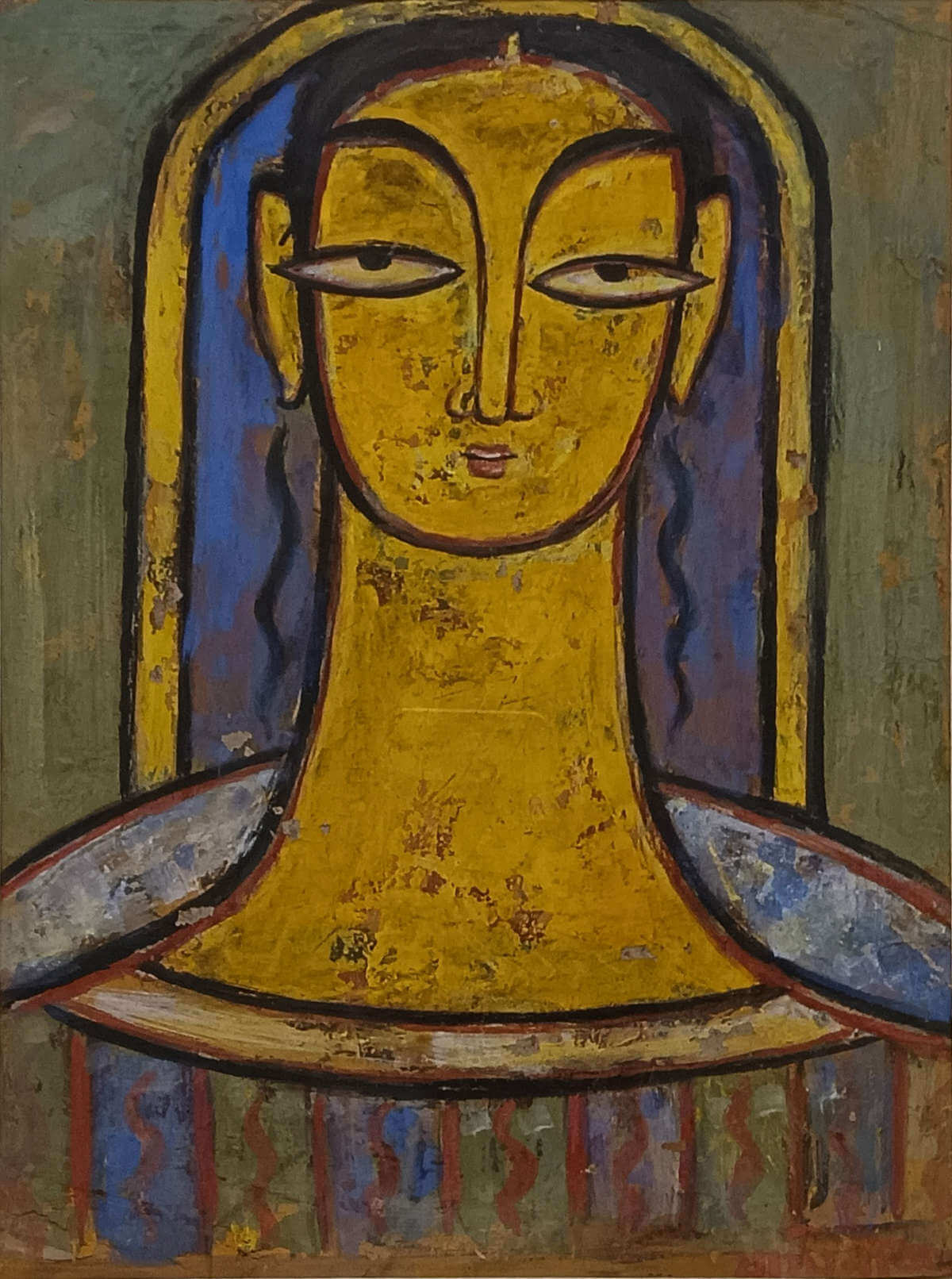 Jamini Roy, Christ, Tempera on Board, 12 x 9 Inches