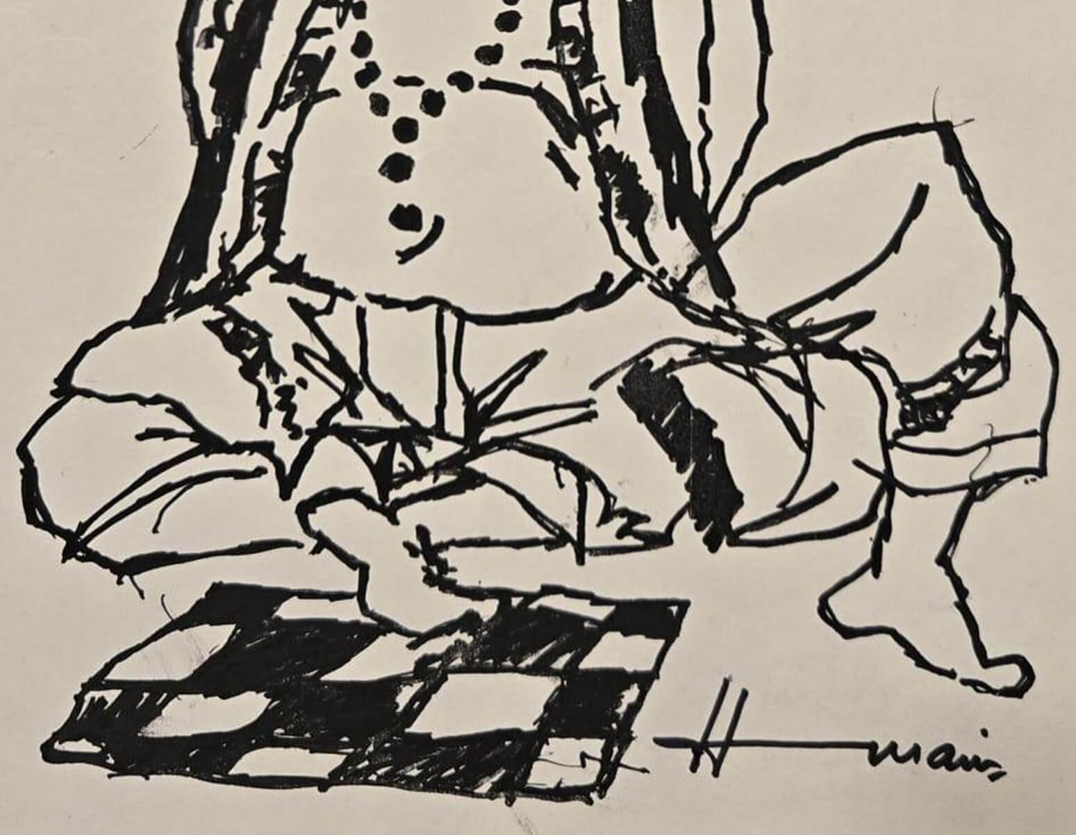 M.F. Husain Untitled ( Controversial Godman ) Ink on Paper 11.5 x 9 inches