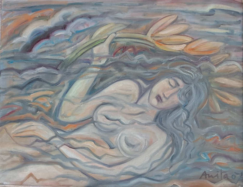 Anita Roy Chowdhury Untitled (Woman with the Flower) Oil on Canvas 30 x 24 inches 2007