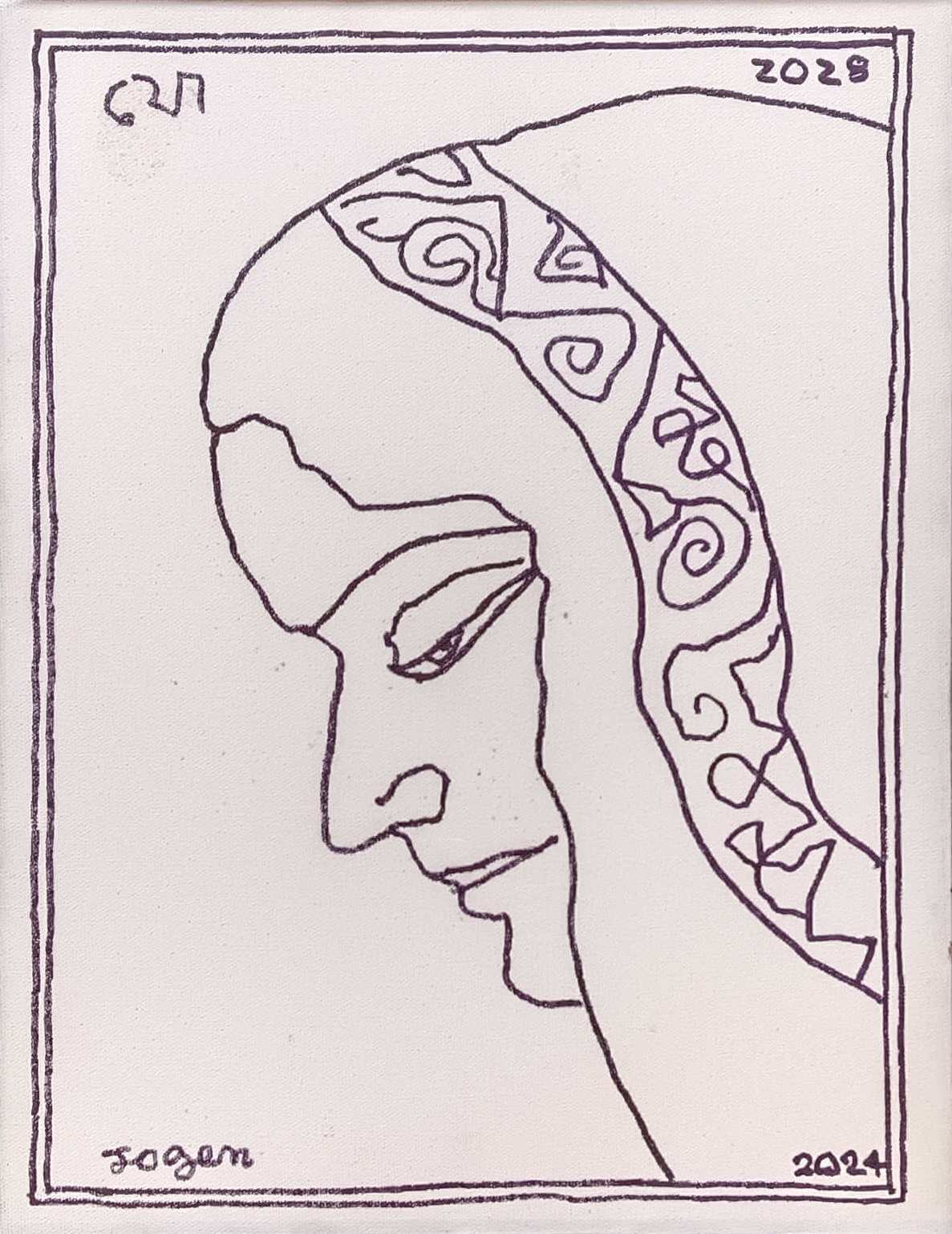 Jogen Chowdhury, Untitled, Pen & Ink on Canvas board, 16 x 12 Inches, 2024