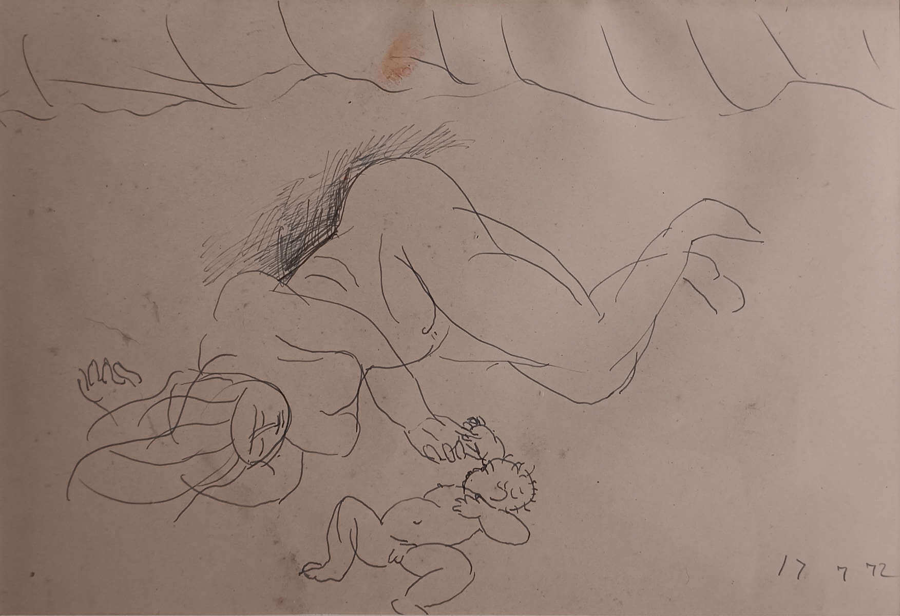 Somnath Hore, Untitled, Pen & Ink on Paper, 7 x 10 Inches, 1972