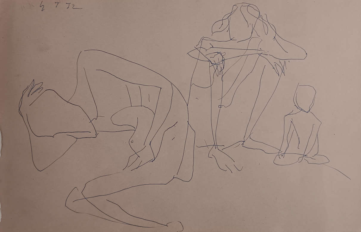 Somnath Hore, Untitled, Pen & Ink on Paper, 7.1 x 10.8 Inches, 1972