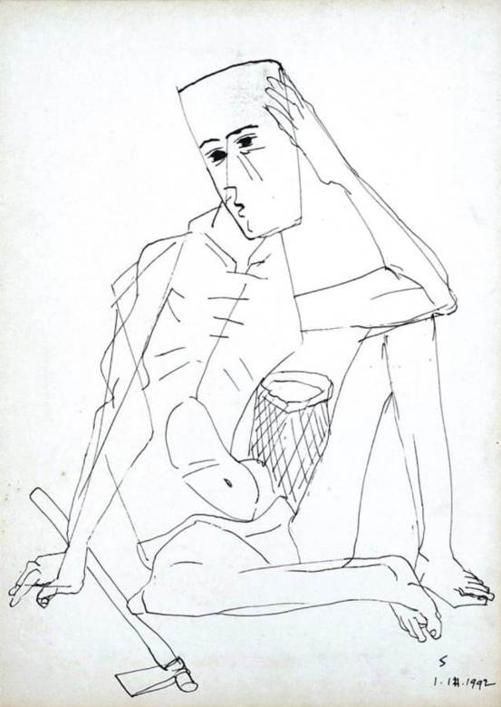 Somnath Hore Untitled Pen and ink on Paper 13.5 x 10 inches 1992
