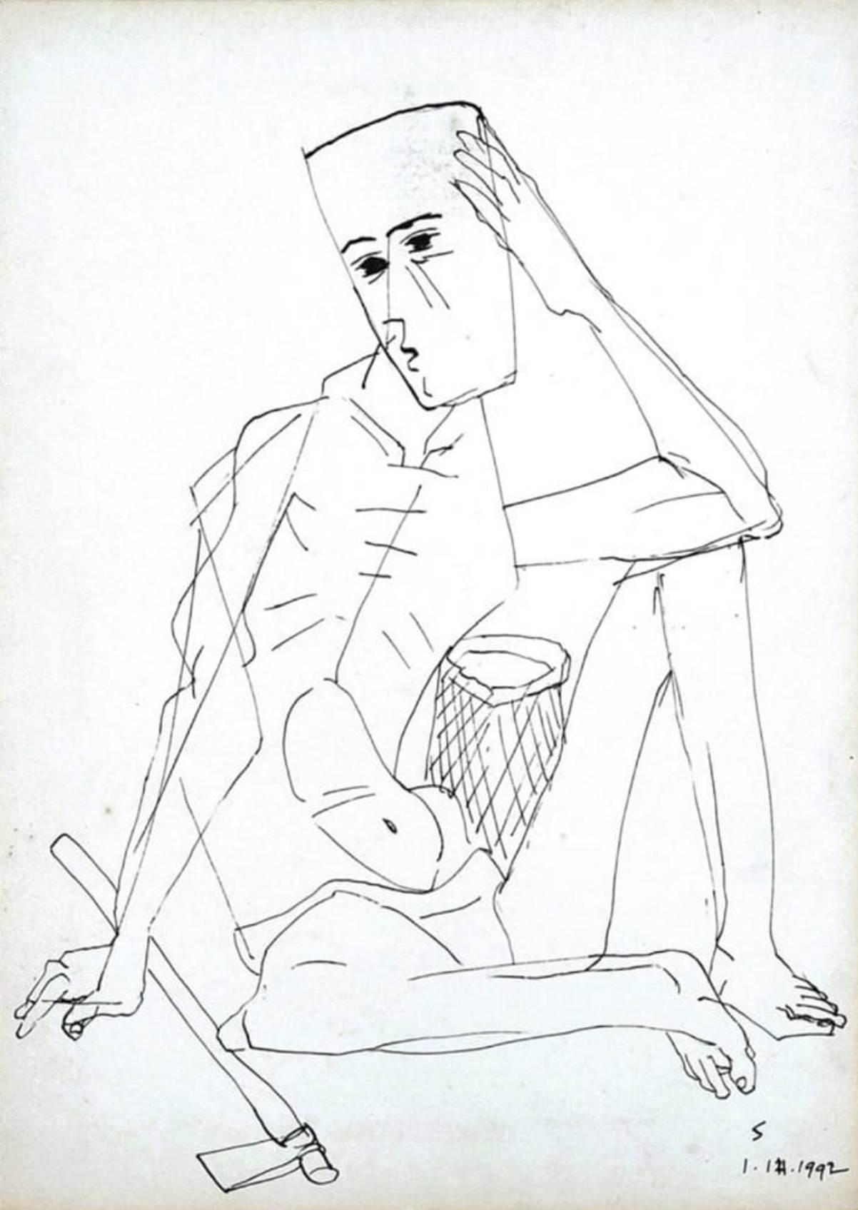 Somnath Hore Untitled Pen and ink on Paper 13.5 x 10 inches 1992