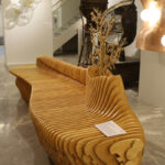 The Golden Arc Bench | Wood & Brass | H 24 x W 93 × D 22 inches