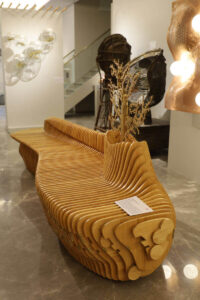 The Golden Arc Bench | Wood & Brass | H 24 x W 93 × D 22 inches