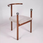 Swarna Rekha (Koftgiri Chair) | Three-legged statement chair in wood and metal featuring Rajasthani Koftgiri silver inlays and ball-topped arms | Wood | H 32 x W 24 x D 22 inches